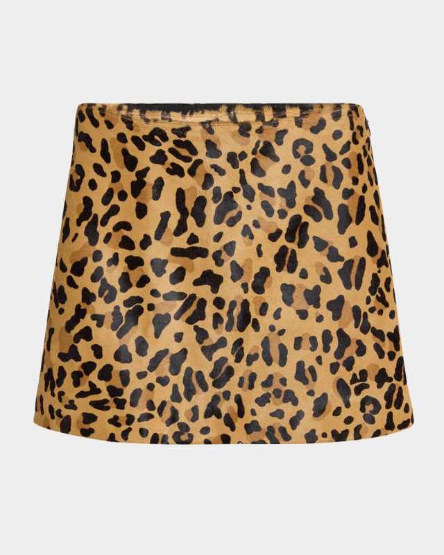 Leopard-Print Calf Hair Mini Skirt